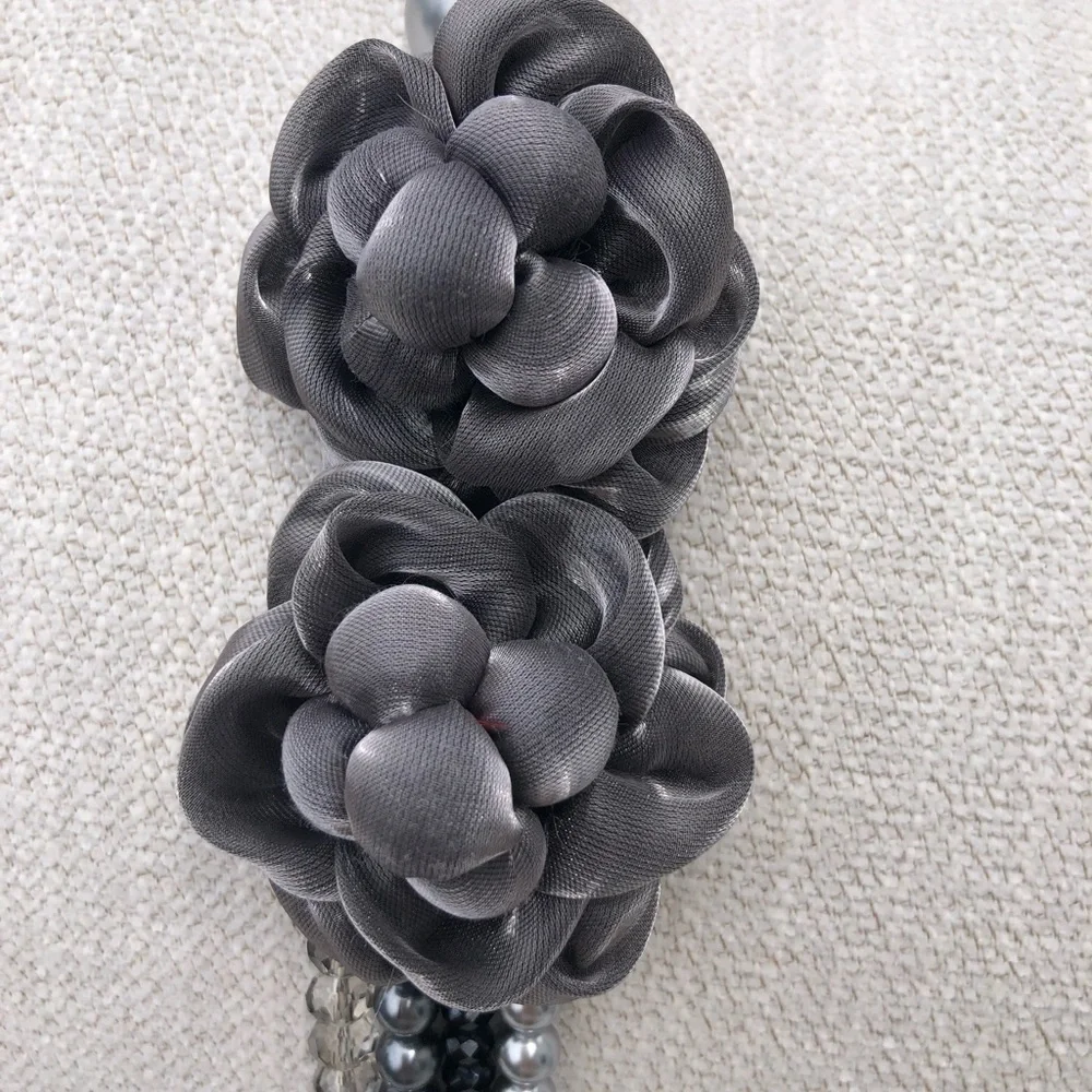 Chico's Silver Floral Multi-Strand Bead Necklace